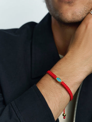 Nialaya Men's String Bracelet Men's Red String Bracelet with Gold Evil Eye Men's Red String Bracelet with Gold Evil Eye